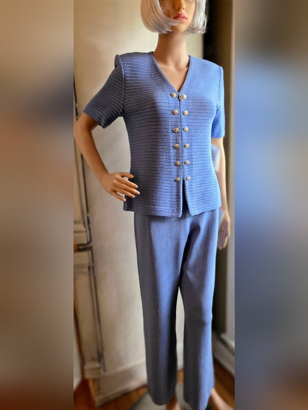 St. John Collection by Marie Gray Twilight Blue Knit 2-Piece Pant Set – Size 2